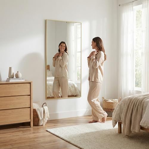 55"x30" Satin Gold Wide Bathroom Wall Mirror - Image 3