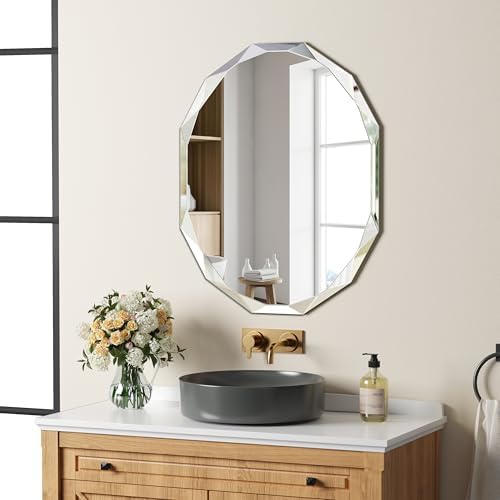 24" x 30" Silver Oval Bathroom Mirror Beveled Edge Frameless Mirrors - Image 3