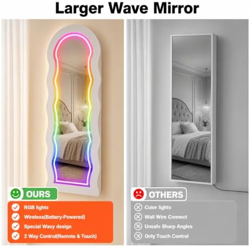 Fiqevs Wall/Door Mirror Jewelry Cabinet, Remote Control RGB Light Mirror - Image 5
