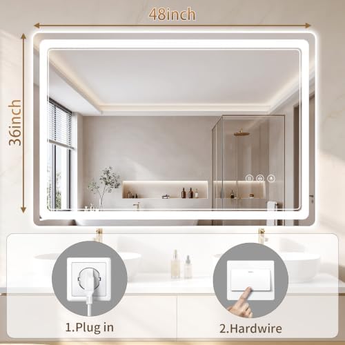 BEAUTYPEAK 36"x48" LED Bathroom Mirror - Image 3
