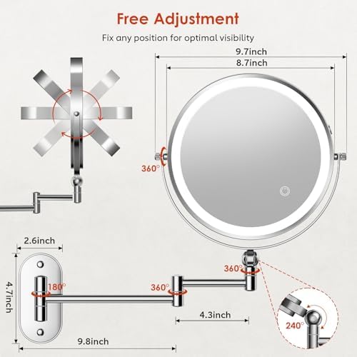 ZLOKLA 9" Wall Mounted Lighted Makeup Mirror, 4000mAh Rechargeable Double Sided - Image 2