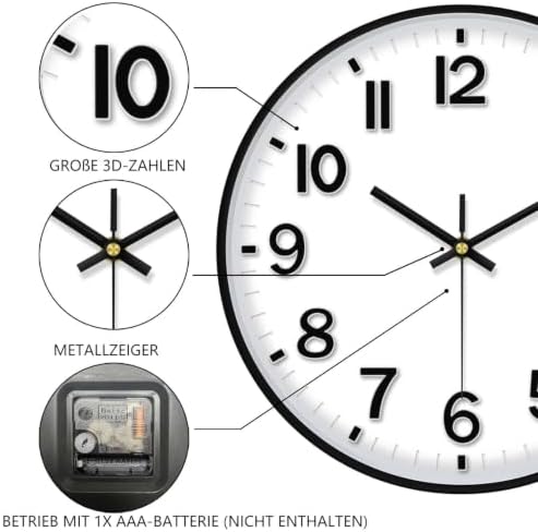 Modern Wall Clock, 10 Inch Digital Wall Clocks Battery Operated, Round Non - Image 6