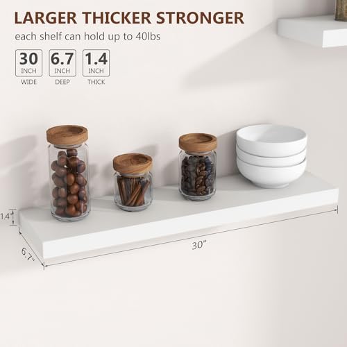 fuqing 30 Inch Floating Shelves, 6.7 Inch Deep White Wall Shelves Set of 2 - Image 3