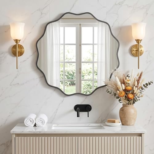 PERFNIQUE Black Scalloped Mirror, Decorative Modern Wall Decor by PERFNIQUE