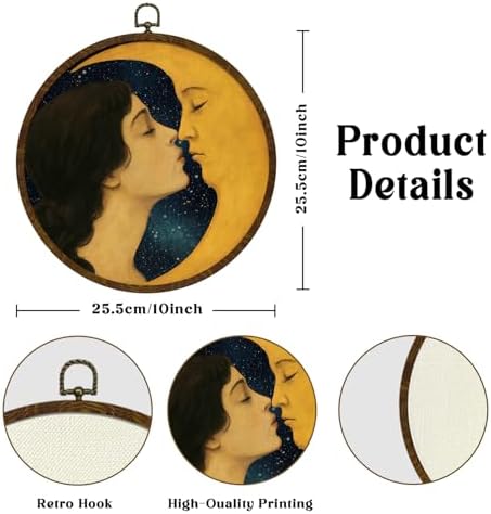 KLYTINK Retro Celestial Decor, Romantic Moon and Young Girl Round Wall Art - Image 3