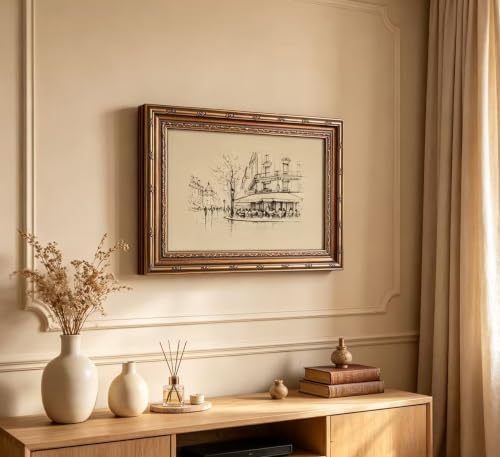 Vintage Gold Framed Black and White Sketch Wall Art French Cafe Sketch Canvas - Image 5