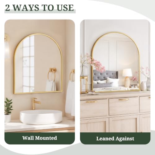 Arched Wall Mirror 32x31 Inch Gold Bathroom Vanity Mirror - Image 5