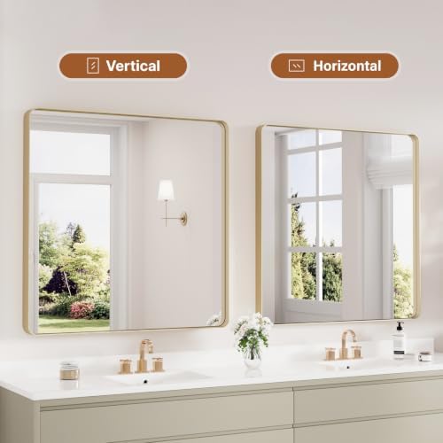 Kosmonia 36x36 Inch Square Bathroom Vanity Mirror Brushed Champagne Gold - Image 7