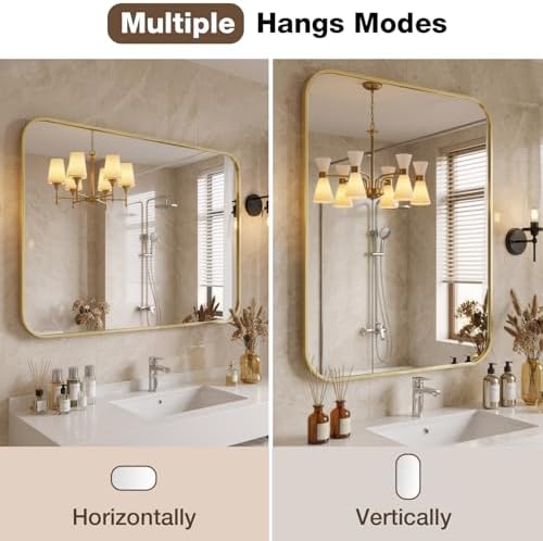 12"x16" Bathroom Mirror for Over Sink, Brushed Gold Rectangle Vanity Mirror - Image 5