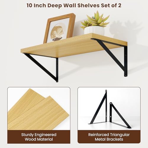 Axeman 20 Inch Floating Shelves, 10 Inch Deep Oak Wall Shelves Set of 2 - Image 5