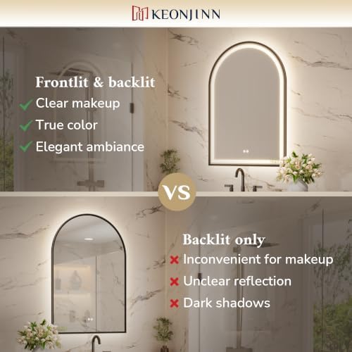 Keonjinn 24x36 Inch Black Arched Bathroom Mirror - Image 5