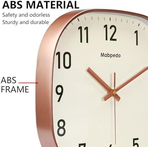 14Inch Wall Clock, Rose Gold Square Silent Non Ticking Analog Clock - Image 6