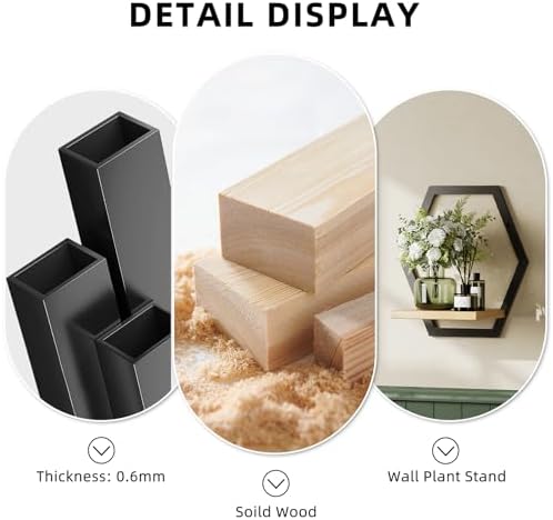 2 Pack Hexagon Wall Plant Stands, 9 Inch Wood Shelf Black - Image 3