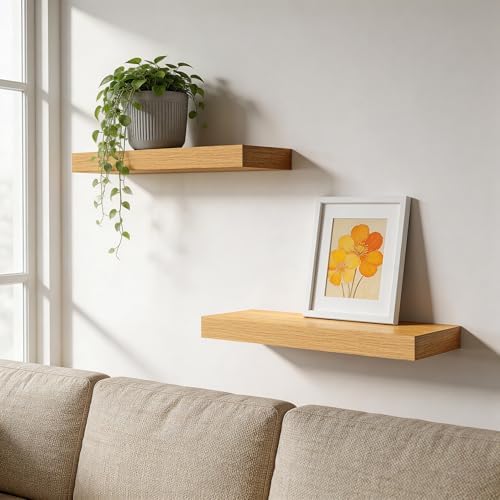 16 in Floating Shelves for Wall Decor Color Oak, Pack 2 - Image 2