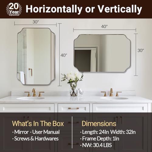 ANDY STAR Brushed Nickel Mirror 30x40 Inch, Rectangle Bathroom Mirror - Image 2
