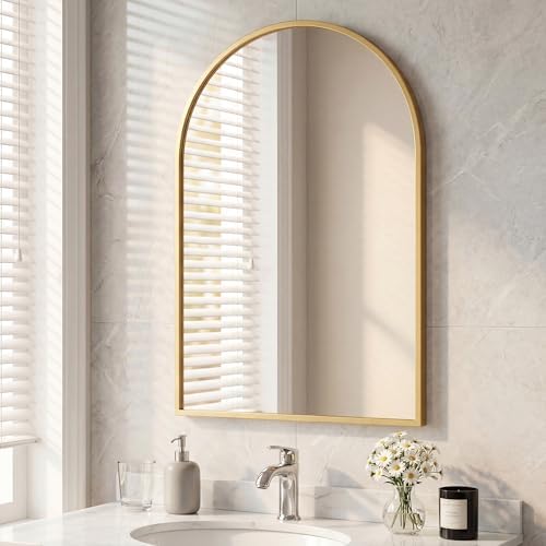 Arched Gold Bathroom Mirrors for Wall, 26x38-Inch Bathroom Mirror for Over Sink by HAPPYMONTLLC