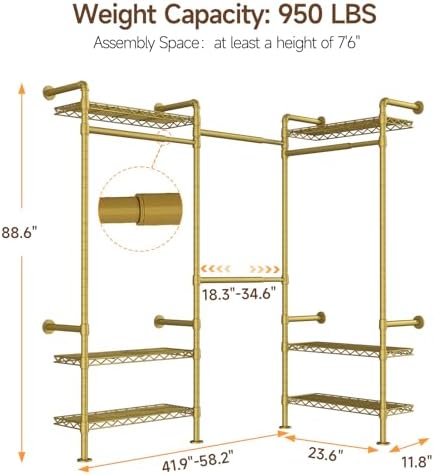 ONBRILL L3 Wall Mounted Metal Pipe Closet System Heavy Duty Garment Rack - Image 2