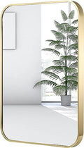 26x38 Inch Gold Bathroom Mirror, Brushed Brass Gold Metal Framed Rectangular by JENBELY