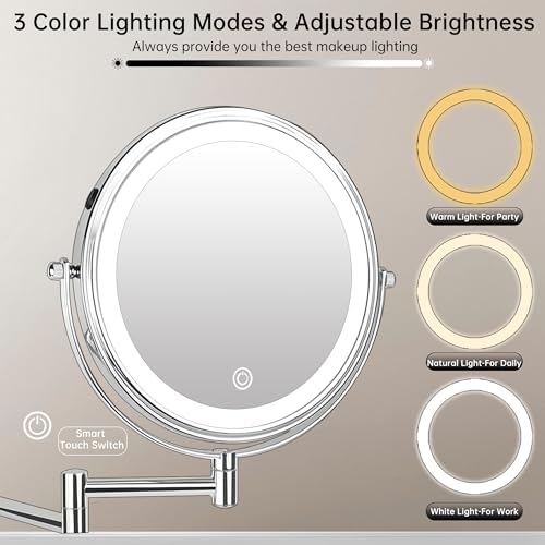 JANEEVA 8" Wall Mounted Lighted Makeup Mirror, Rechargeable Double Sided 1X/10X - Image 5