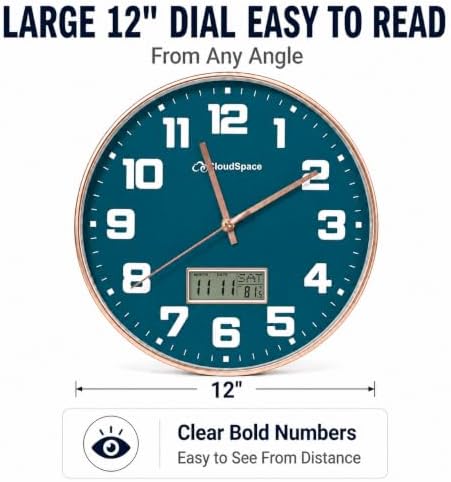 Cloud Space 12” Silent Wall Clock Battery Operated, Non Ticking Modern Wall - Image 4