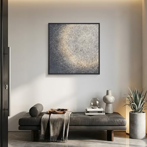 Framed Modern Black and White Abstract Wall Art, Contemporary Gold Bright - Image 4