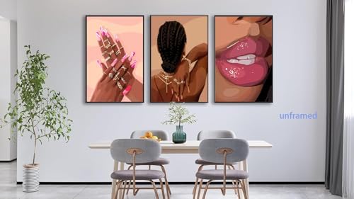Black Girl Pink Wall Art Set of 3 African American Black Women Canvas Posters - Image 7