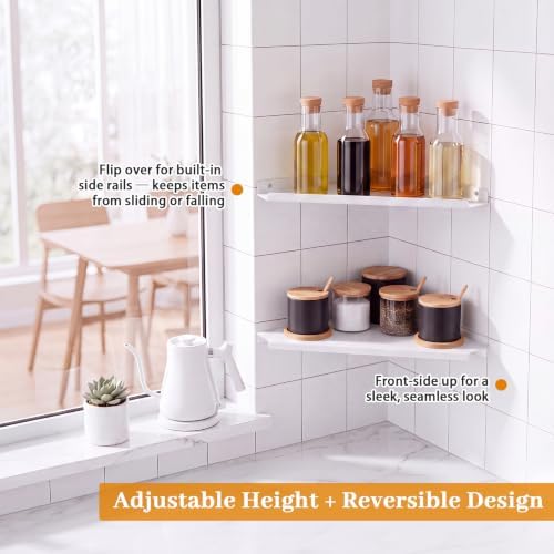 12" White Large Corner Floating Shelf Wall Mounted, Metal 2 Pcs - Image 6