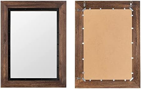 YOSHOOT Rustic Wooden Framed Wall Mirror, Natural Wood and Iron Bathroom Vanity - Image 4