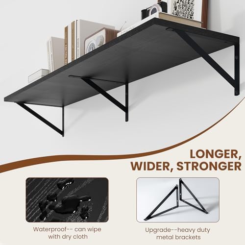 Heimlove 44W x 12D Deep Floating Shelves Set of 2 Black - Image 4