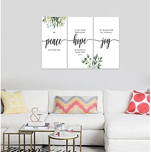 3 Piece Inspirational Wall Art, Quotes Peace Hope Joy Canvas Print - Image 3