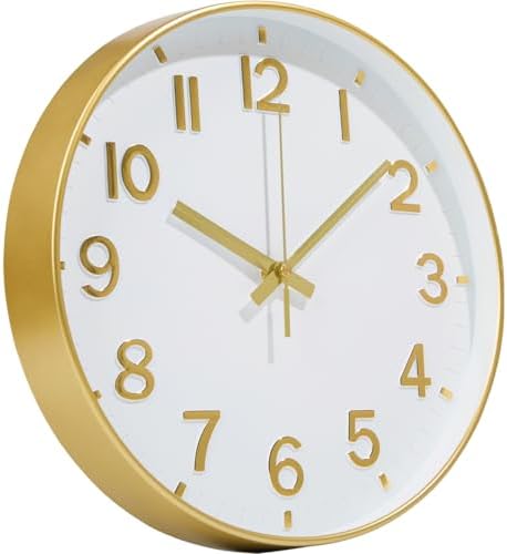 Gold Wall Clock, 8 Inch Wall Clocks Battery Operated, Round Modern Non Ticking by MABPEDO