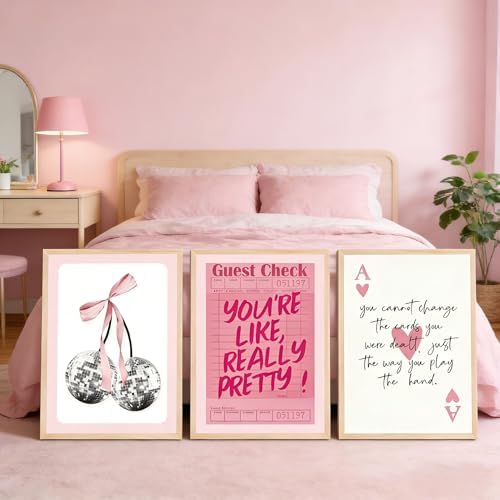 3Pcs Trendy Pink Preppy Wall Art Cute Girly Coquette Disco Cherry Pictures Wall - Image 4