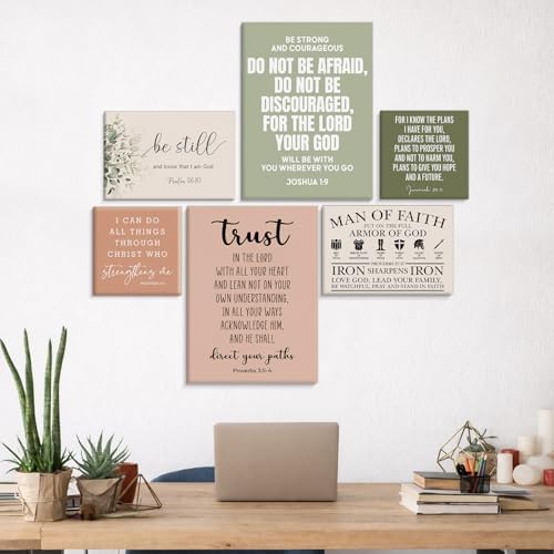 Set of 6 Framed Motivational Christian Bible Verse Wall Art - Image 2