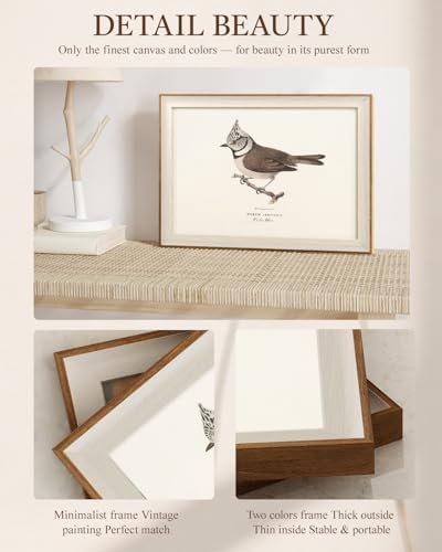 VIYYIEA Framed Vintage Crested Tit Bird Canvas Wall Art - Image 3