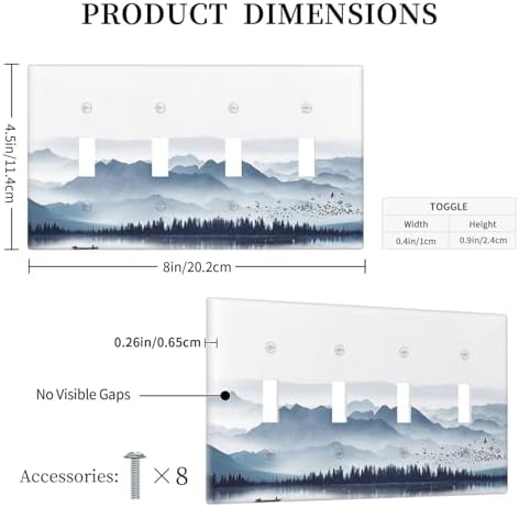 Light Switch Covers Mountain Foggy Lake Boat Grey Blue Forest Birds Quad Toggle - Image 5