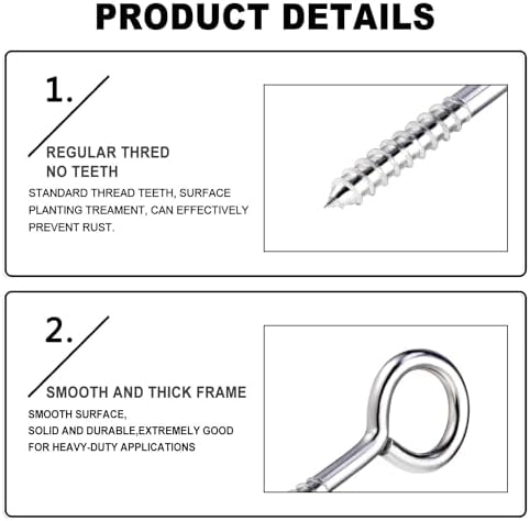 YGAOHF 5 Inch Lag Eye Bolts, Stainless Steel Eye Bolts Screw in, Large Eye - Image 4