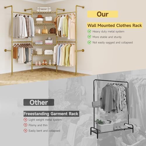 ONBRILL L3 Wall Mounted Metal Pipe Closet System Heavy Duty Garment Rack - Image 6