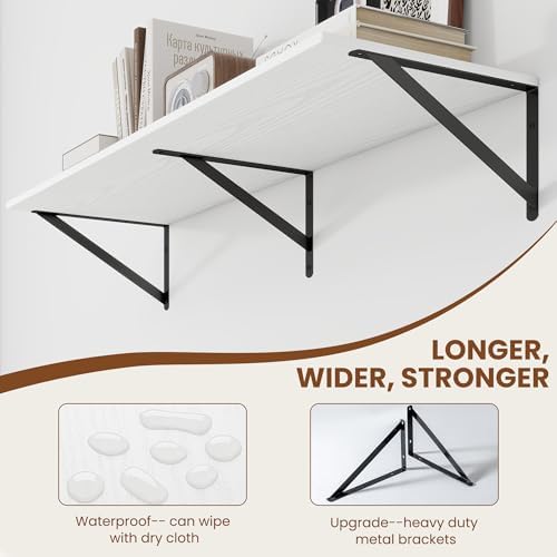 Heimlove 40W x 12D Deep Floating Shelves Set of 2 White - Image 4