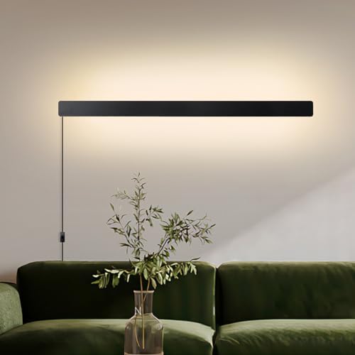 KELUOLY Modern Plug in Wall Lights, 31.4 inch Frosted Black LED Long Wall Sconce by KELUOLY