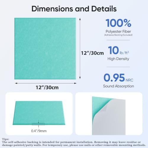 Square Acoustic Panels, 12 Pack Self-Adhesive Sound Panels - Image 3