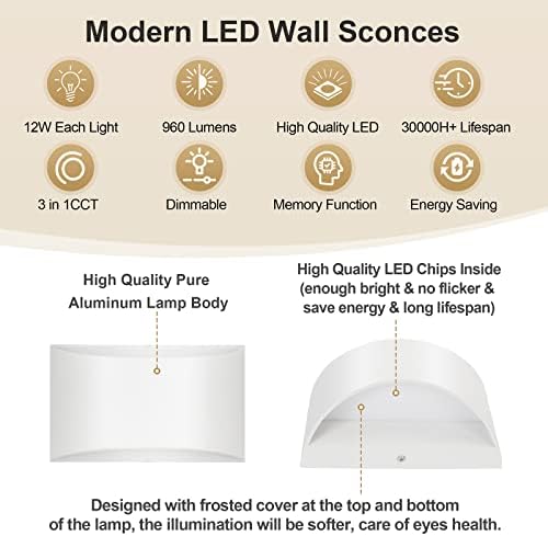 TRLIFE Dimmable Wall Sconces, 3000K/4000K/6000K Selectable Modern Wall Sconce - Image 4