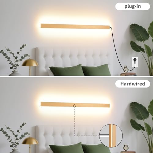 KELUOLY Modern Plug in Wall Lights, 31.4 inch Frosted Gold LED Long Wall Sconce - Image 3