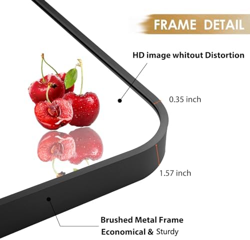 16x24 Inch Black Wall Mirror for Bathroom, Brushed Metal Framed Mirror - Image 4