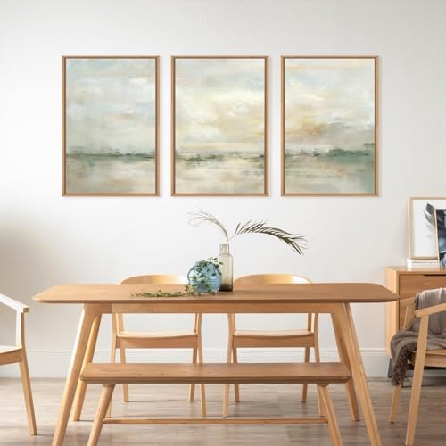 LHIUEM Large Abstract Green Gray Pastel Framed Canvas Wall Art, Neutral - Image 3
