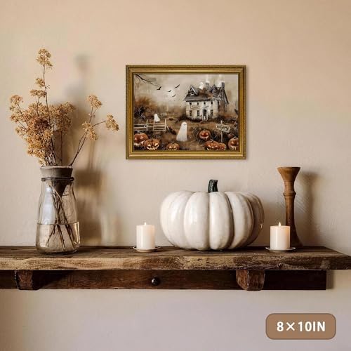 AVECCO Halloween Haunted House Ghost Wall Art Canvas Framed 16x24 inch - Image 5