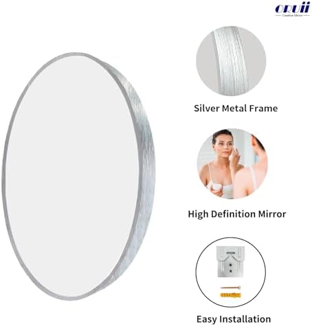 Oruii Large Round Mirror, 30 inch Silver Circle Mirror - Image 2