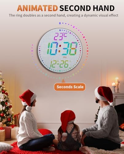 12" Large Digital Wall Mount Clock, 12 RGB Color, Fabric Elements - Image 4
