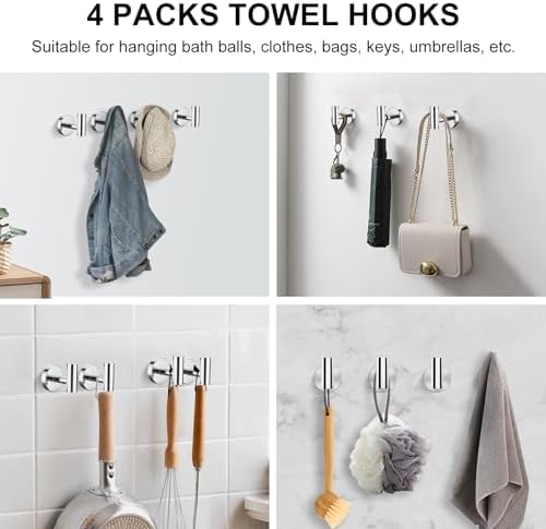 SetSail Towel Hooks for Bathrooms 4 Packs Screw-in Bathroom Towel Hook Wall - Image 6