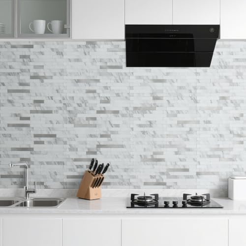 DICOFUN 20 Sheets White Peel and Stick Backsplash Tile, Faux Stone PVC Mixed - Image 2