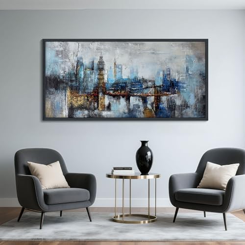 Large Wall Art for Bedroom Abstract City View Canvas Art Gray Blue Buildings - Image 2